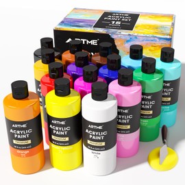 artme Acrylic Paint Set, 15 Unique Colors (16oz/473ml) Large Bulk Acrylic Paint Non Toxic, Waterproof, Rich Pigments Perfect for Artists, Students Painting on Canvas Stone Wood Fabric Ceramic Crafts
