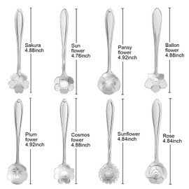 Maitys 16 Pieces Stainless Steel Flower Coffee Spoon Dessert Spoon Sugar Spoon Ice Cream Spoon Stirring Spoon Tea Spoon Milkshake Spoon Set for Tableware Kitchen, Cafe or Bar (Silvery)