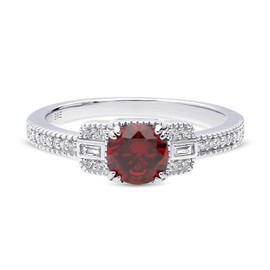 BERRICLE Sterling Silver Vintage Inspired Art Deco Red Cubic Zirconia CZ Fashion Ring for Women, Rhodium Plated Size 4
