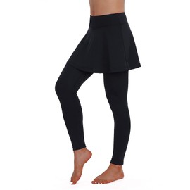 ANIVIVO Women Skirted Yoga Leggings,Tennis Leggings with Skirts&Full Length Golf Tight Running Skirted Leggings,Tennis Clothings(Black,2XL)