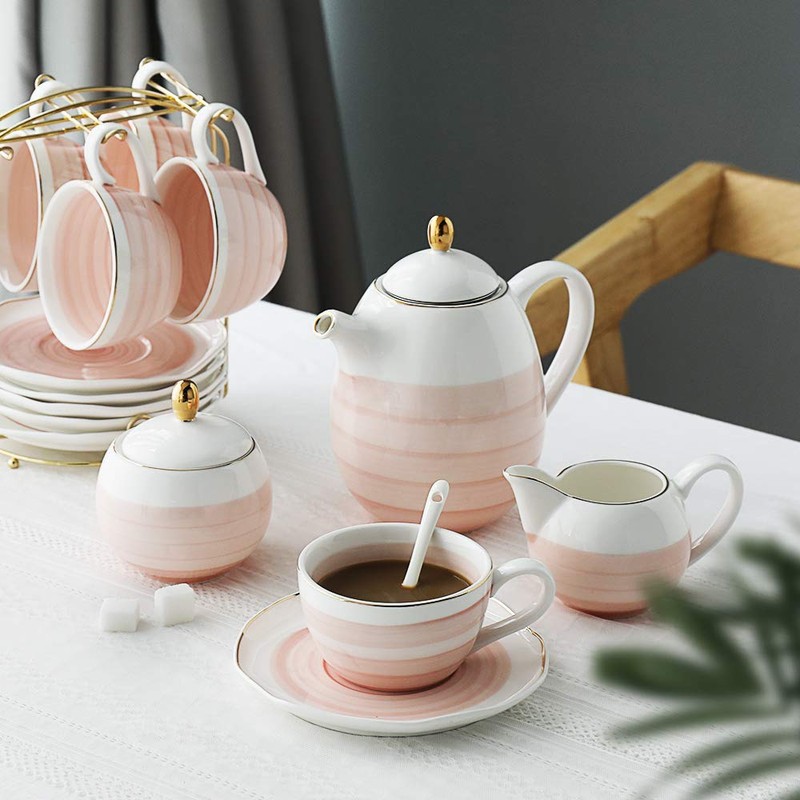 Sweejar Porcelain Tea Sets, 8 OZ Cups & Saucer Service