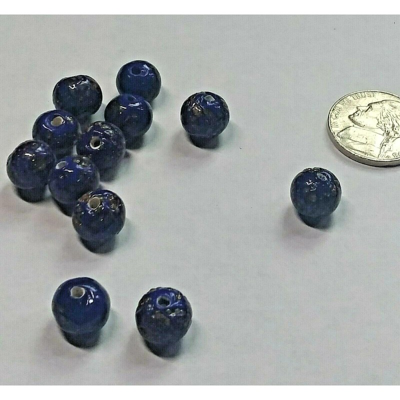 2 MURANO Glass Dark Blue encrusted metallic specks 10 mm