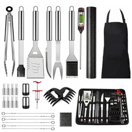 30PCS Portable Grilling Accessories Kit,BBQ Accessories Set with Storage Bag,Stainless Steel Barbecue Tool Set with Apron, for Outdoor,Camping,Backyard Grill Accessories Sets,Man Best Barbecue Gift