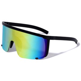 Benoni Round Sport Style Color Mirror Shield Lens Sunglasses (Green)