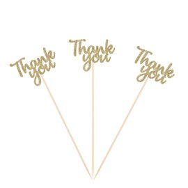 Glitter Thank You Centerpieces Toppers for Thanksgiving Decorations Baby Shower Boys Girls Birthday Party Supplies - Gold