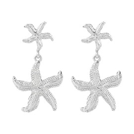 Long Gold Starfish Statement Dangle Drop Earrings for Women Hypoallergenic Lightweight Hammered Ocean Sea Star Charms Dangling Earring Fashion Beach Holiday Y2K Party Jewelry (Silver)