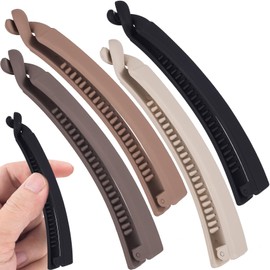 Winsyison 4pcs Banana Hair Clips, Non-Slip Large Hairstyle Claws for Women, Vintage 90s Double Combs Hairpin Accessories for Thin Curly Straight Long Hair- Black & Beige & Dark Coffee & Light Coffee