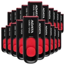 PSA COMPUTO Y PAPELERIA Kit 20 Piezas Memoria USB Adata C008 64gb 2.0 Negro Y Rojo Unidad Flash Classic Diseño Elegante, facil de Usar sin Tapa para Todo Tipo de computadora, KIT20AC008-64G-RKD