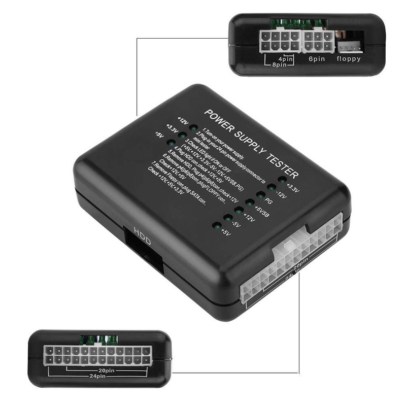 20/24-pin Power Supply Tester for ATX/SATA/HDD/FLOPPY, Black