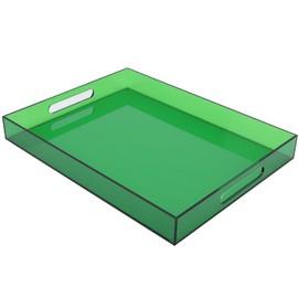 Large Acrylic Serving Tray Decorative Ottoman Coffee Table Tray with Handles Decor Food Tea Fruit Dinner Snack Appetizer Lunch Dessert Drink Eating for Bar Kitchen Party, 17x13 Inches, Emerald Green