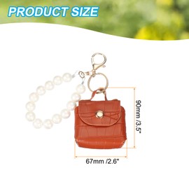 PATIKIL PU Leather Handbag Keychain, Coin Purse Keychain Cute Pendant Keychain Earphone Pouch Purse Charm for Handbag Decoration, Brown