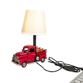 YCHTEWY-Unique Rustic Red Vintage Truck USB Table Lamp with Burlap Shade,Cozy Night Light,Compact & Durable, Perfect for Desktops, Side Tables, or Shelves,6.7 x 4.7 x 6.7 inches