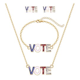 BSJELL 2024 Vote Jewelry Set for Women Men Red White Blue Stars VOTE Pendant Necklace Election Day Bracelet Vote Stud Earrings Voting Republican Accessories Gift for 2024 Presidential Election (VOTE)