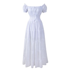 Reminisce Boutique Renaissance Dress Costume 100% Cotton Peasant Chemise Pirate Wench Medieval Boho (Regular, White)