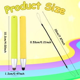 2pcs Kid Stylus Pens for Touch Screens, Capacitive Stylus Pen with Spring Cord, Children's Tablet Stylus Pen Crayon Stylus Pen for Touch Screen Devices Smartphones Tablets (Green, Yellow)