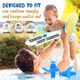 Hearprotek - 3 pares de tapones para los oídos de natación para niños, silicona suave, reutilizables, impermeables, para niños, baño, natación y otros deportes acuáticos (azul/naranja/verde)