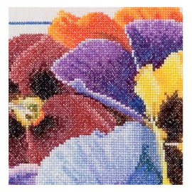 Thea Gouverneur Pansies On Linen Cross Stitch Kit-13.5 x 13.5-inch 36 Count