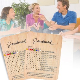 YJKRUJSE 2025 New Phase 10 Score Board – Wooden Phase Ten Scoreboard with 8 Colored Pegs, Durable and Portable Round Tracker for Phase 10 Card Game, Perfect Adults Game Night Accessory (2pcs)