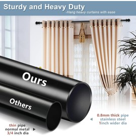 Extra Long Curtain Rods 120-inch To 170-inch,1”Heavy Duty for Living Room,Bedroom,Outdoor Patio,Metal Drapery Rod for 10-14.2 ft Curtain Pole With 4 Adjustable Brackets
