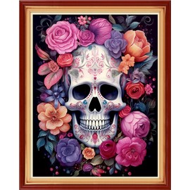 Foxhool Stamped Cross Stitch Kits,11CT Printed Cross Stitch Pattern Full Embroidery Kits for Beginner Needlepoint Kits-Flower Skeleton 16x20 inch