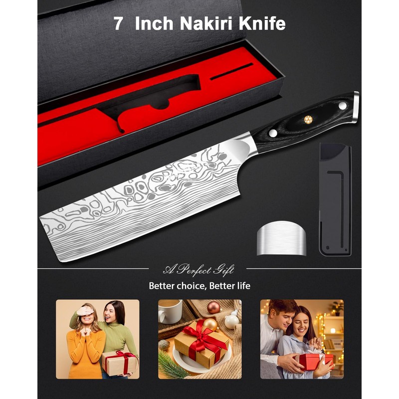 MOSFiATA 7” Nakiri Chef's Knife with Finger Guard, German High