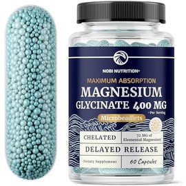 Suplemento de glicinato de magnesio  Microperlas avanzadas  Quelado para máxima absorción  400 mg de bisglicinato de magnesio en polvo por ración