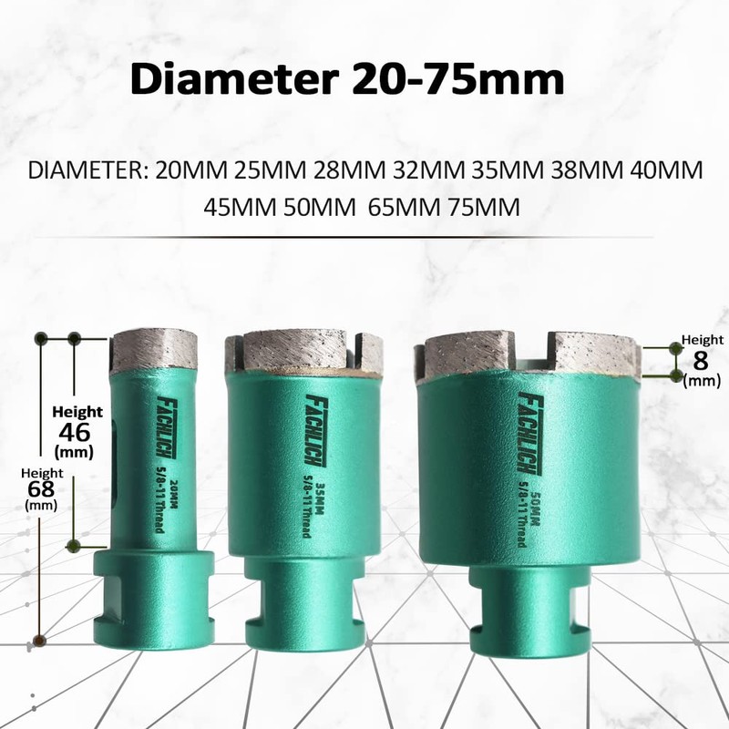 FACHLICH Diamond Core Drill Bit - 1-3/5" 40mm Granite Hole