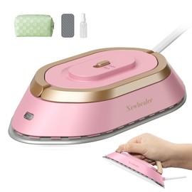 Newbealer Travel Iron - Mini Iron with Dual Voltage-220V/120V for Clothes, Compact Iron with Small Pouch for Global Travel, Quilting & Sewing, Pink