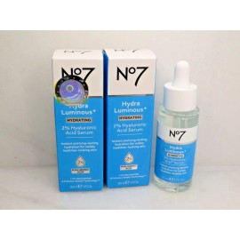 No7 HYDRA LUMINOUS+ HYDRATING 2% HYALURONIC ACID SERUM 1 OZ BOXED LOT OF 2