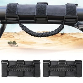 RERPRO- Utv Grab Handles Grips Fit 1.75 2 Roll Bar Cage Paracord Hand Hold Triple Straps for Utv ATV Polaris Ranger RZR Xp900 1000 Honda Pioneer Talon 1.75 2.0 Roll Bar 2 Pack Black
