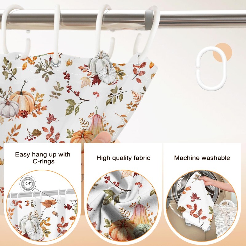 Lindameler Fall Pumpkin Shower Curtain for Bathroom, Autumn Fallen Maple