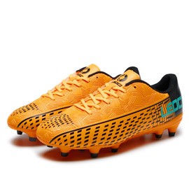 LEOCI Soccer Cleats for Women's and Men's Outdoor Unisex Football Shoes Firm Rugby Boots Orange-Black