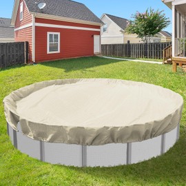 Goleray 26 ft Winter Pool Covers with Clips fits 22 ft Above Ground Pools Safety Cover with Drawstring Weather Protective Tarp for Outdoor Pools Furniture Garage, Beige