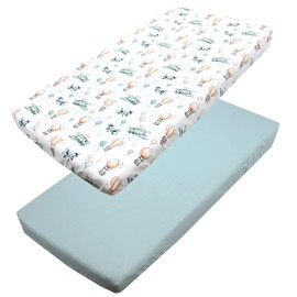 TupTam Baby Fitted Sheet for Baby Cot Bed Pack of 2, Foxes in Aeroplane/Green, Size: 70 x 140 cm