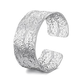 NLCAC Cuff Bangle Bracelets for Women Gold Silver Textured Metallic Open Wide Cuff Bracelet Chunky Statement Large Bangles Wrist Jewelry Gifts, One Size, Silver Zinc, no gemstone