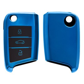 kwmobile Key Cover Compatible with VW Golf 7 MK7 3 Button Car Key Fob - Soft TPU Protector Case - Blue High Gloss