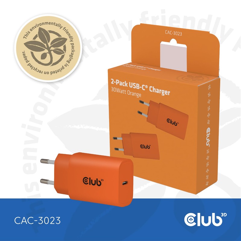 Club3D CAC-3023 USB-C® Charger 30 Watt Pack of 2 Orange