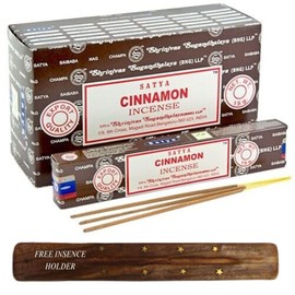 Original Satya Nag Champa Incense Sticks Full Box 12pack for Aromatherapy, Spa, Yoga, Meditation, Healing, Positivity and Relaxation Free Incense Holder (Cinnamon)