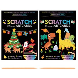 Georgie Porgy Scratch Picture Set DIY Craft Sets for Children Magic Scratch Paper Notebook Easter Christmas Birthday Gift for Boys Girls (Dinosaur Christmas)