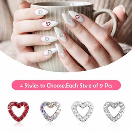 36 Pcs Heart Charms for Nail Art, 3D Heart Rhinestone Nails Charms Shiny Colorful Jewelry Crystals Diamonds Gems Metal Nail Decorations for DIY Manicure Nails Jewelry Making Crafts