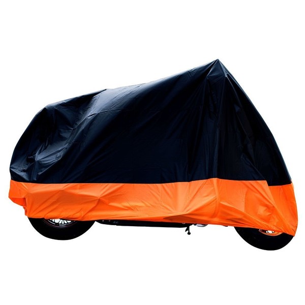 XYZCTEM Motorcycle Cover,All Season Black&Orange Waterproof Outdoor Sun Motorcycle Cover,Fits up to 108" Motors(XXL)