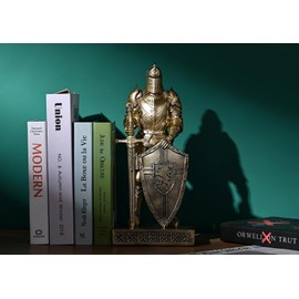 HDMbigmi King's Guard Knight with Shield Desktop Accessories Statue Medieval Knight Ornament Paperweight for Office and Home Top Collection as Gift 12.60 Inch (Bronze)