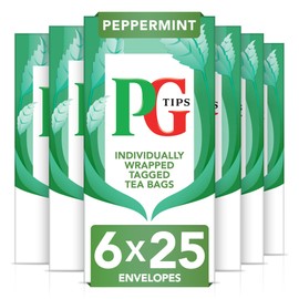 PG Tips Teabags Peppermint, Individually Wrapped Tea Bags, 25 Herbal Infusion Tea Bags Individually Wrapped, Refreshing & Minty Tea, Tea Bags Bulk Pack of 6 (Total 150 Teabags)