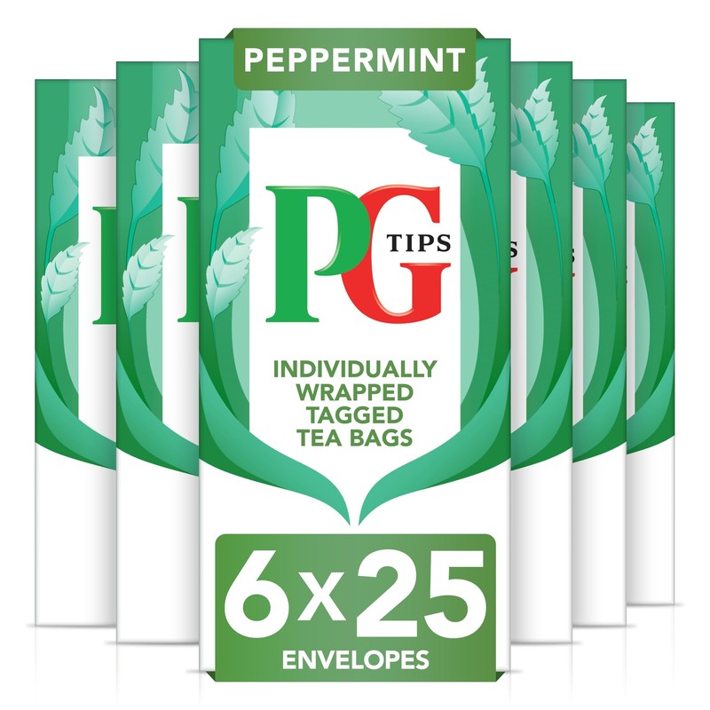 PG Tips Teabags Peppermint, Individually Wrapped Tea Bags, 25 Herbal