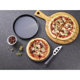 Paderno 11740–32 Eisen Pizza Pfanne, runde Backform, für Pizza, Focaccia, Kuchen, Hochtemperaturbeständig bis 280°, Karbon, 32 cm, Blau