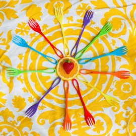 Knork Lunch Set Plastic Fork Utensils, 12 Piece, Red/Green/Blue