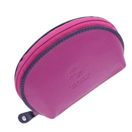 Visconti Rainbow Collection Zip Top Leather Malay Coin Purse with Keyring RB63 Berry Multi