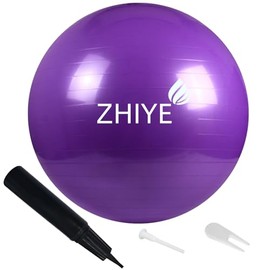 ZHIYE Purple Pilates Ball 65 CM Yoga Exercise Ball Core Fitness Bender, Yoga, Stability, Barre, Training Physical Therapy Swiss Ball Gym Home