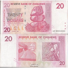 Prophila Collection Banknote Zimbabwe Pick-Nr: 68 Used (III) 2008 20 Dollars (Banknotes for Collectors - No Means of Payment)