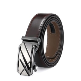 KJIEGBP Men's Real Leather Ratchet Dress Belt - Slide Belt for Men,Elegant Gift Box (Brown, Adjustable from 20" to 44" waist)